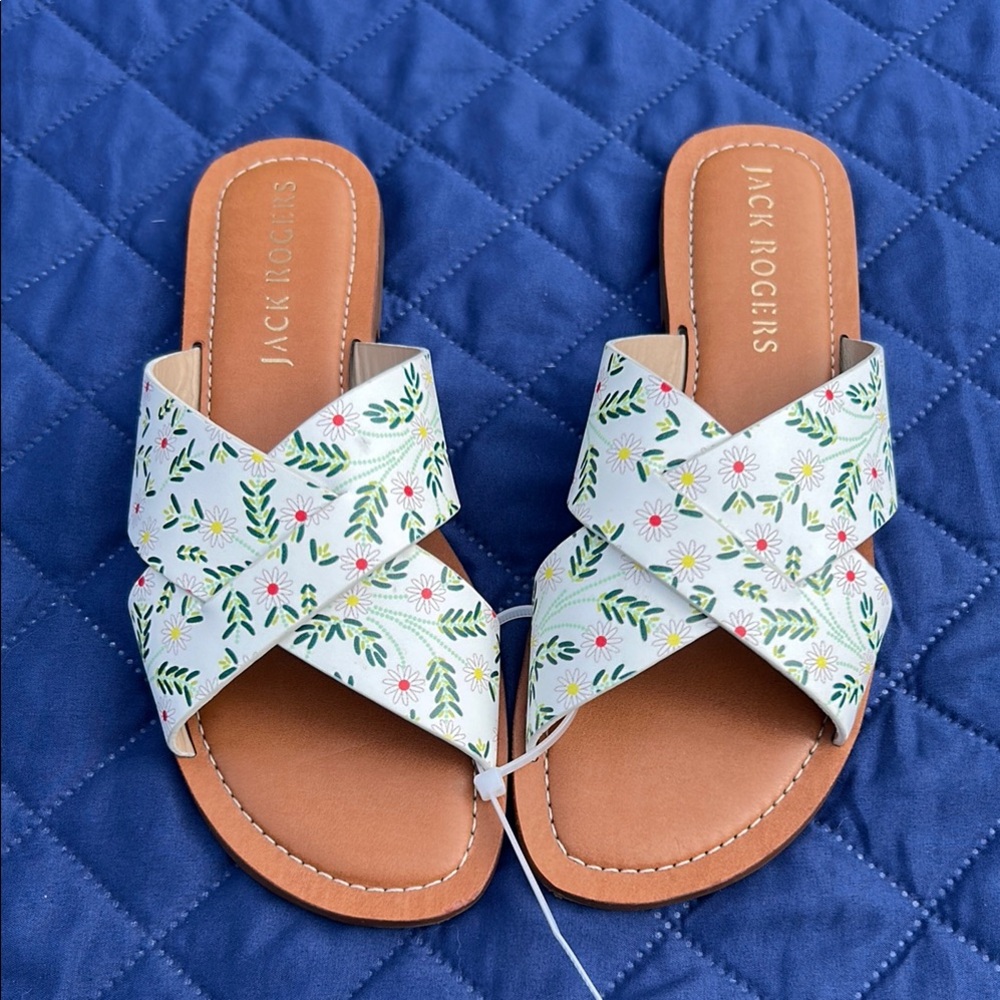 Jack Rogers White Floral Crisscross Slide Sandals
